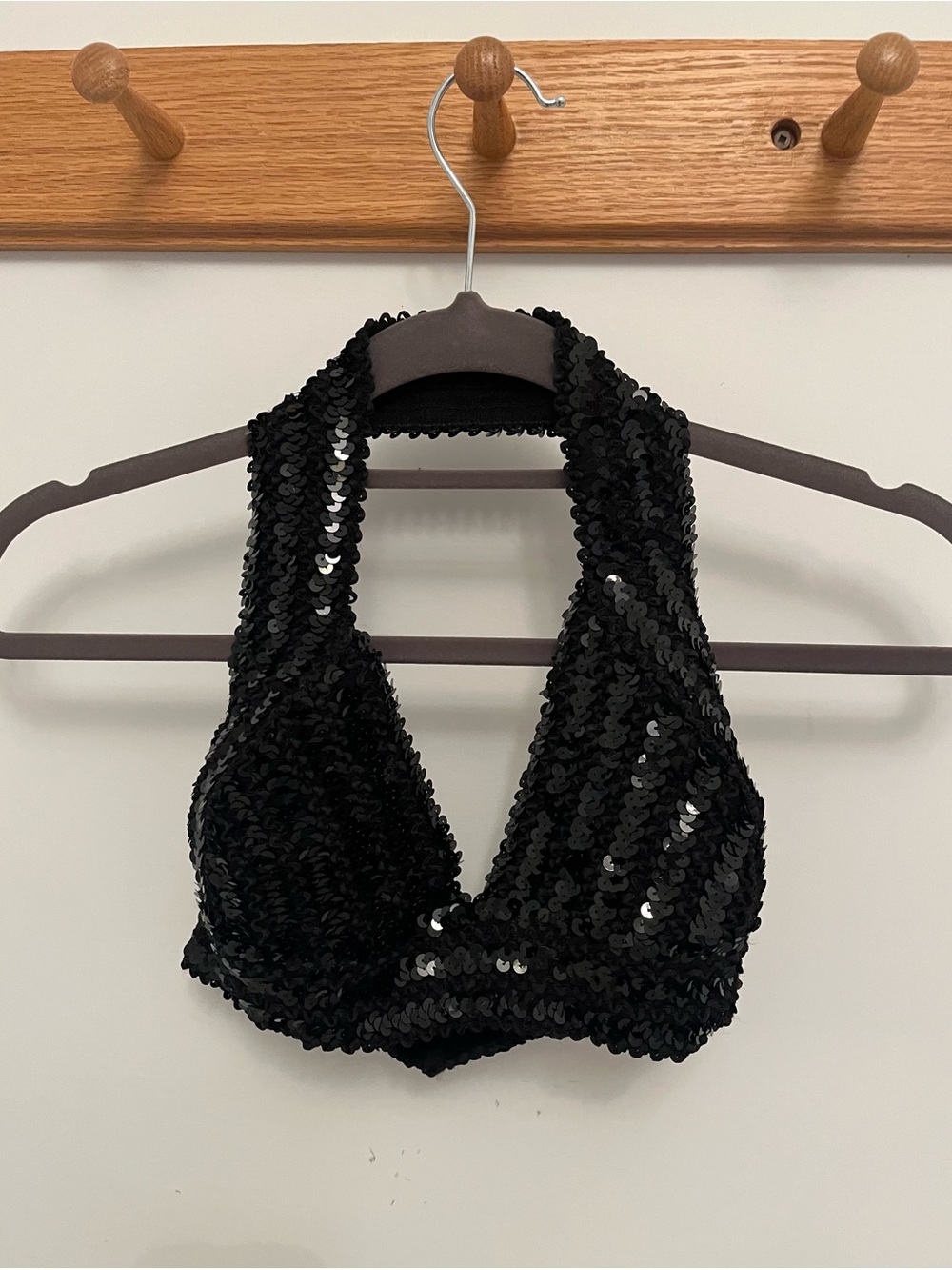 Vintage Black Sequin Halter Crop Top - Women Accessories